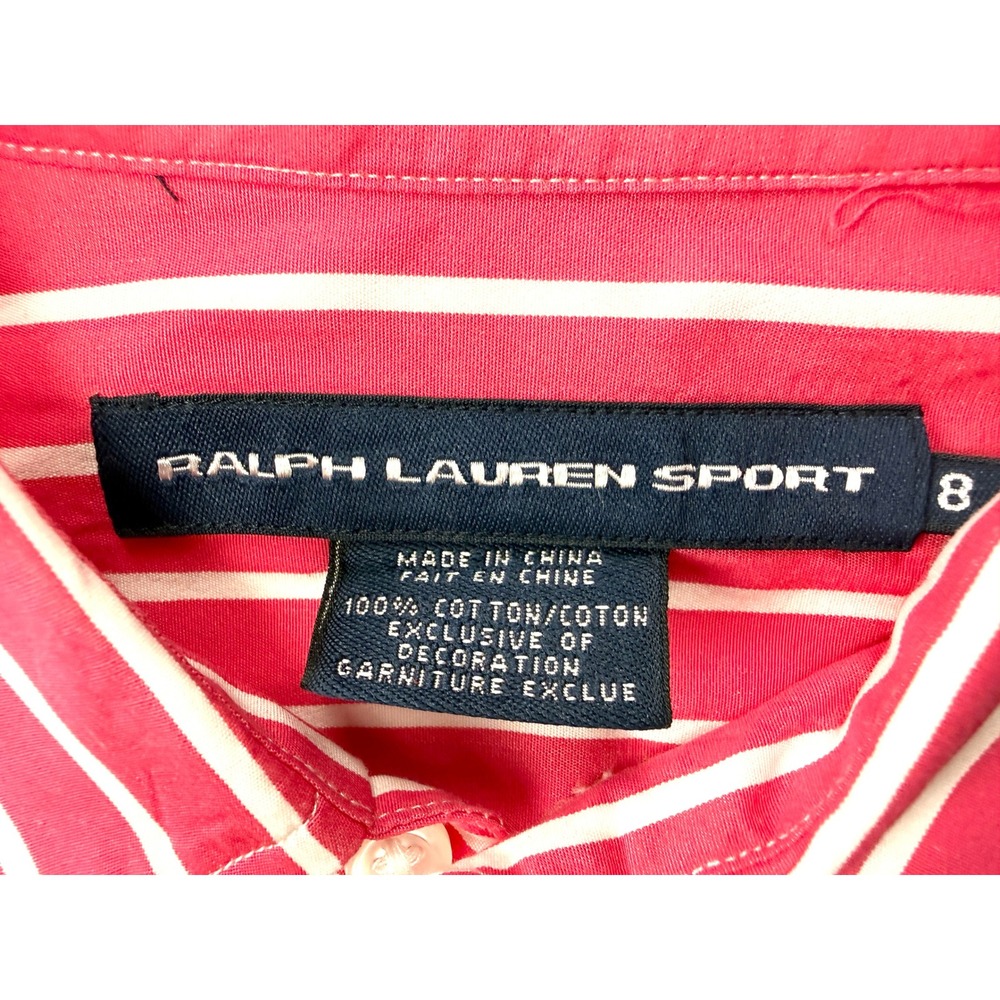 Ralph Lauren Sport Womens Sz 8 Pink White Stripe Button Down Shirt Cotton #1863 - Picture 7 of 9